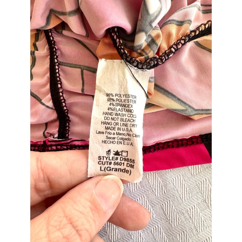 Juju & B Pink Geometric Halter Mini Dress Gold Chain Ruched Bodycon Size L - Picture 3 of 11